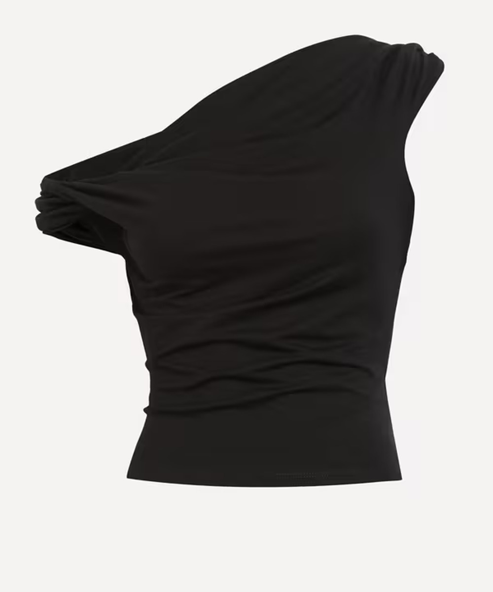 REFORMATION Cello Knit Top Blouse Black Off Shoulder Short Sleeve L